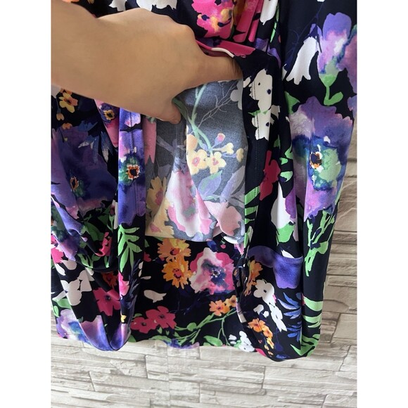 Ralph Lauren Sz L Dress Floral Vibrant Stretch Liquid Knit V-Neck Flowy - Picture 6 of 10